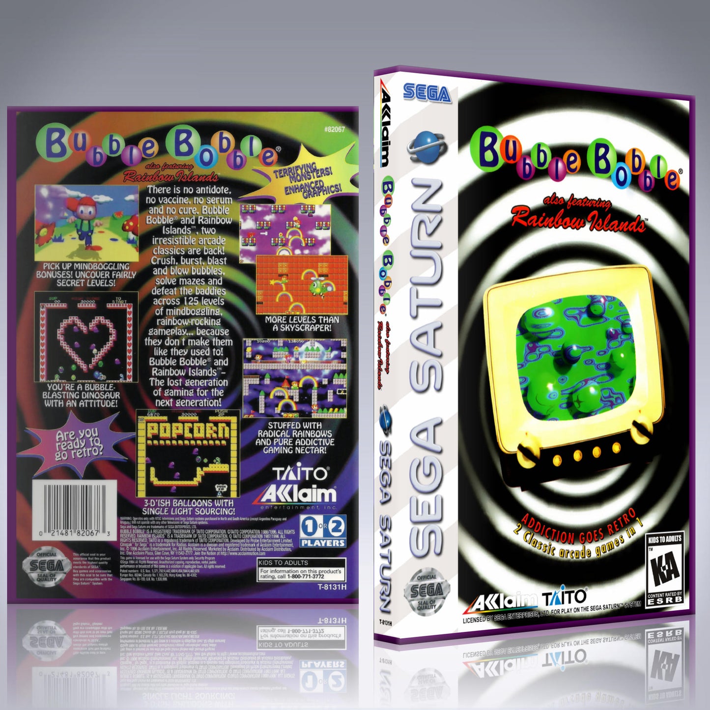 Sega Saturn Custom Case - NO GAME - Bubble Bobble Featuring Rainbow Island