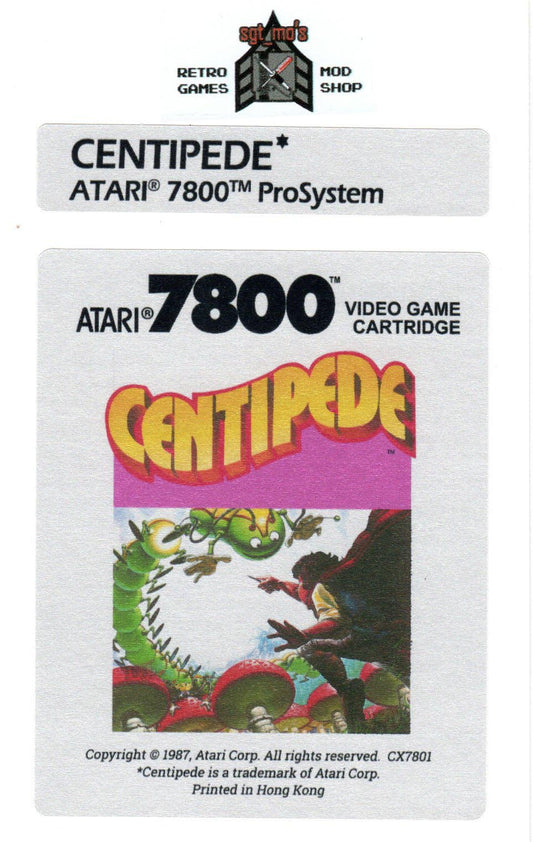 Atari 7800 Replacement Label - Centipede [Custom Color]