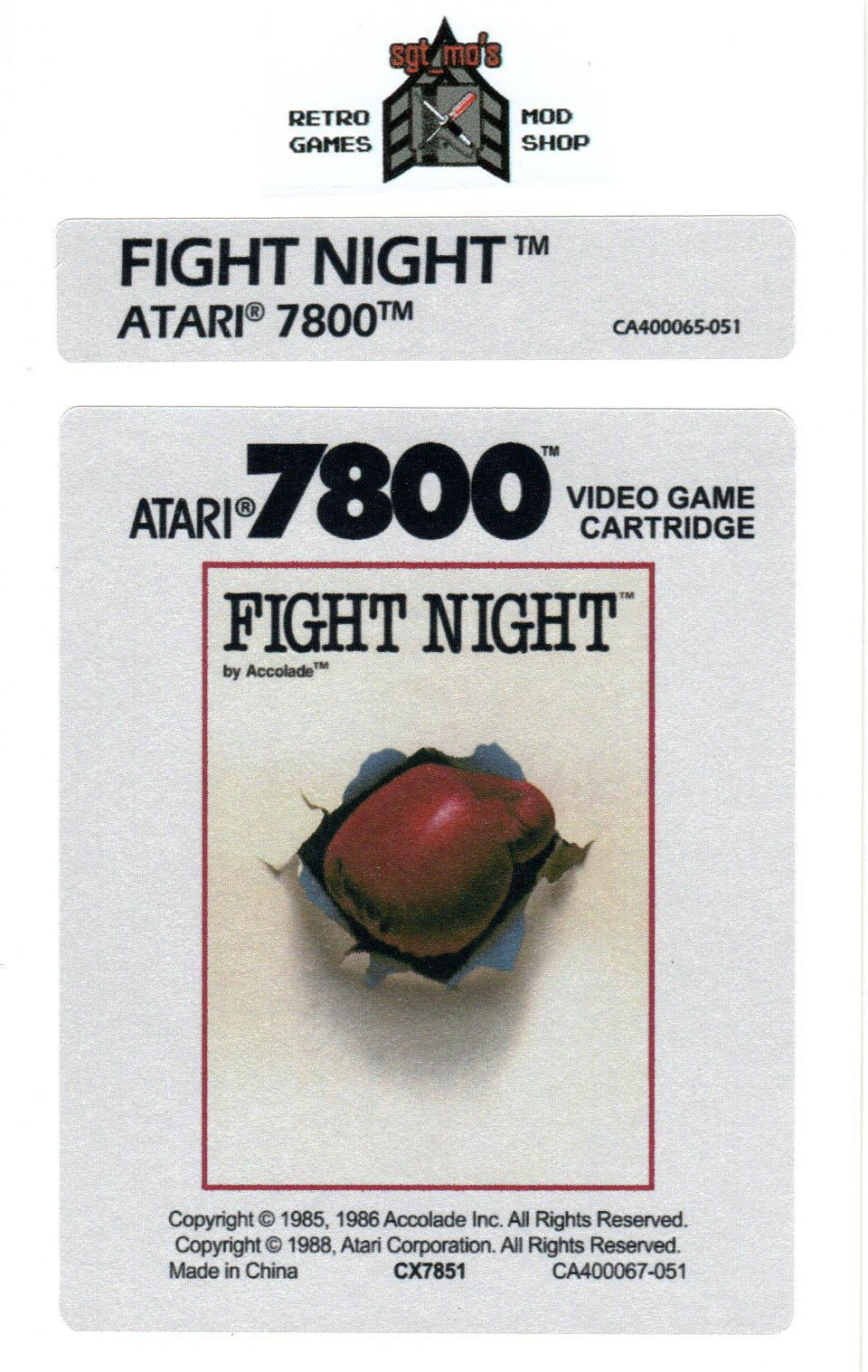 Atari 7800 Replacement Label - Fight Night