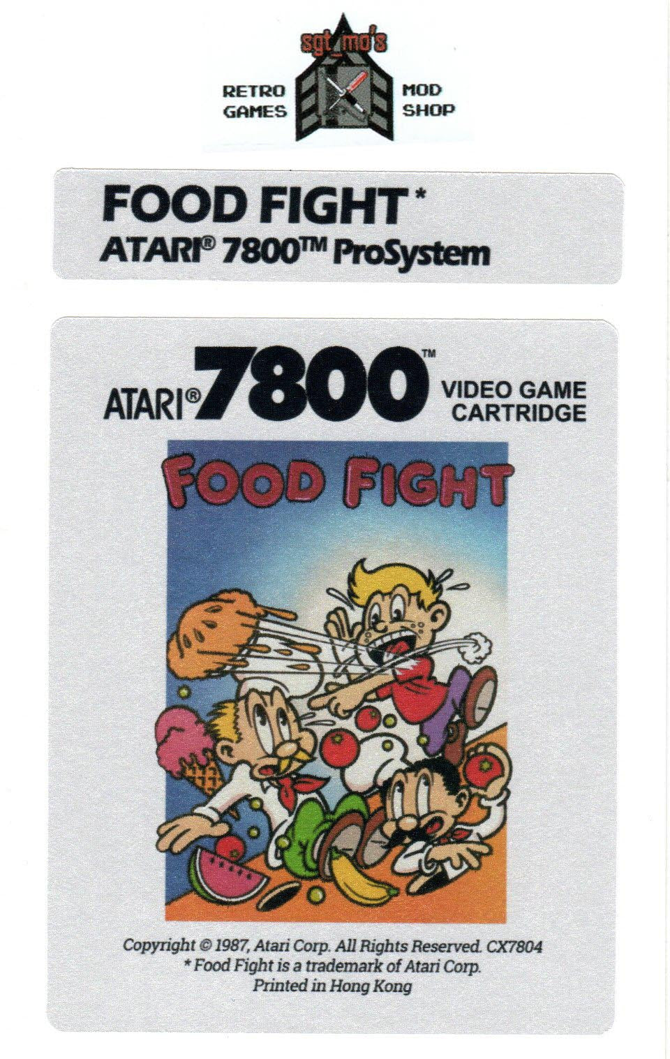 Atari 7800 Replacement Label - Food Fight [Custom Color]