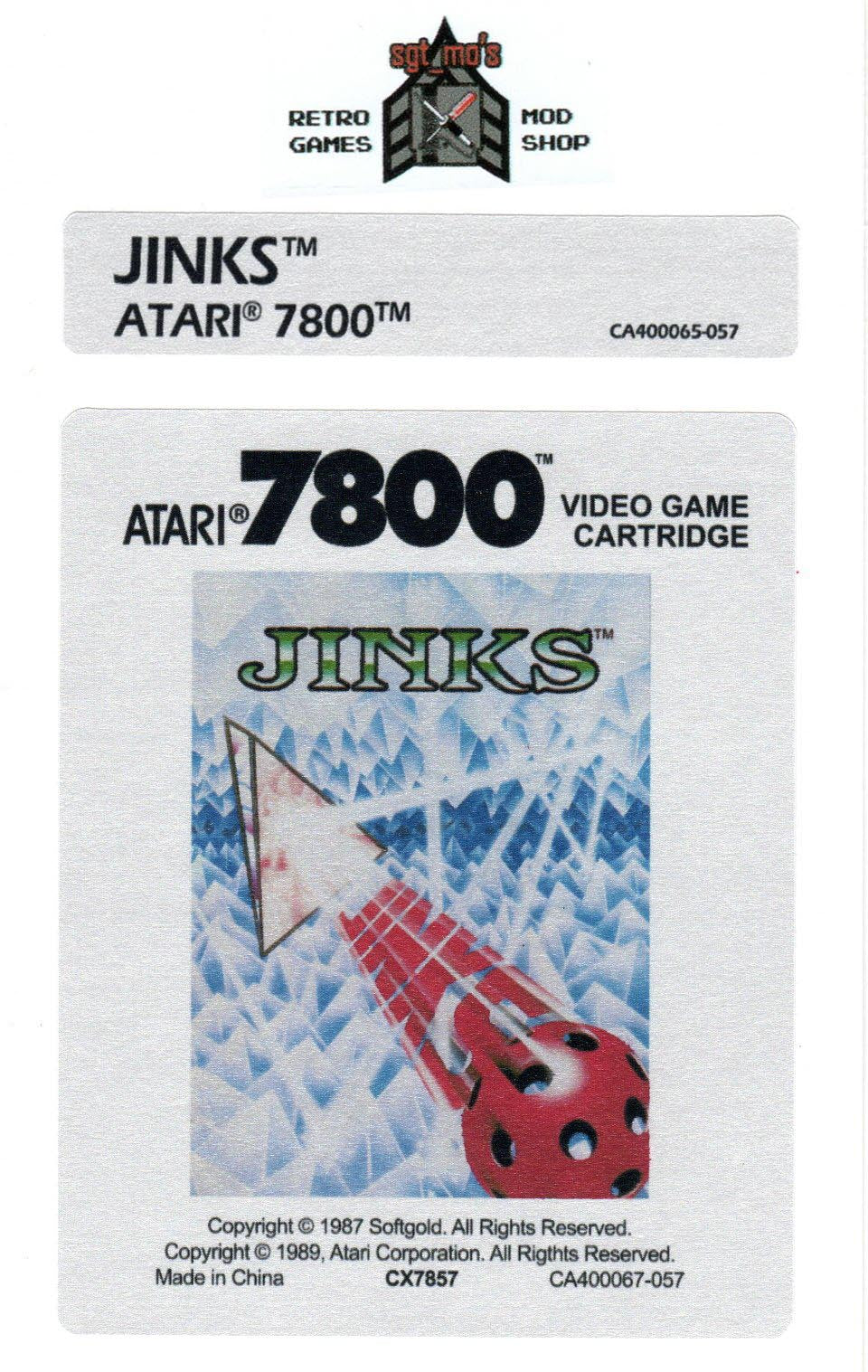 Atari 7800 Replacement Label - Jinks