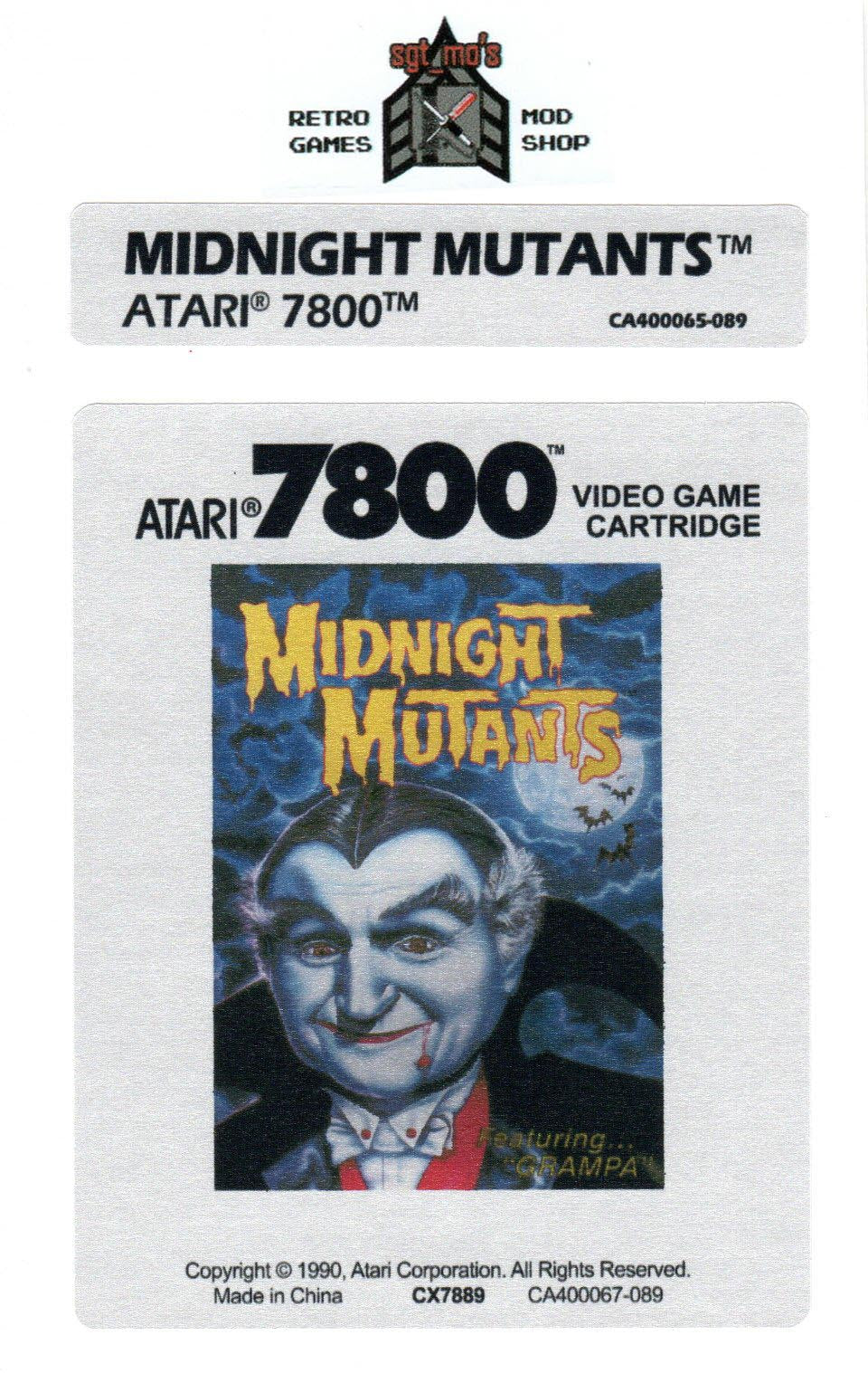 Atari 7800 Replacement Label - Midnight Mutants