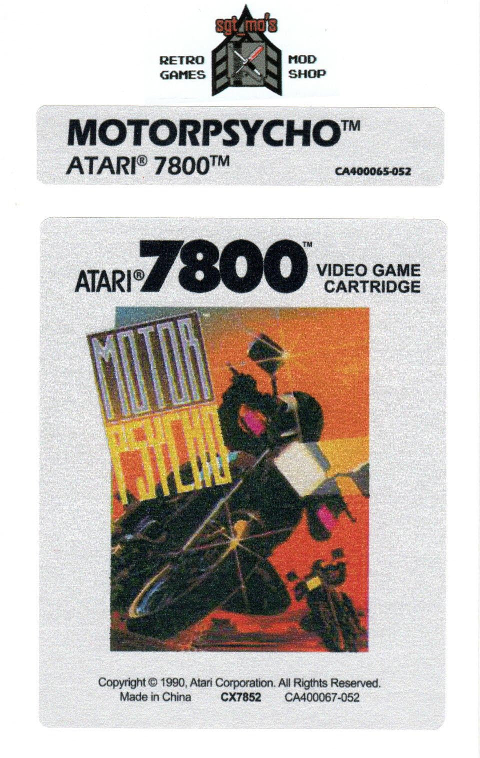 Atari 7800 Replacement Label - MotorPsycho