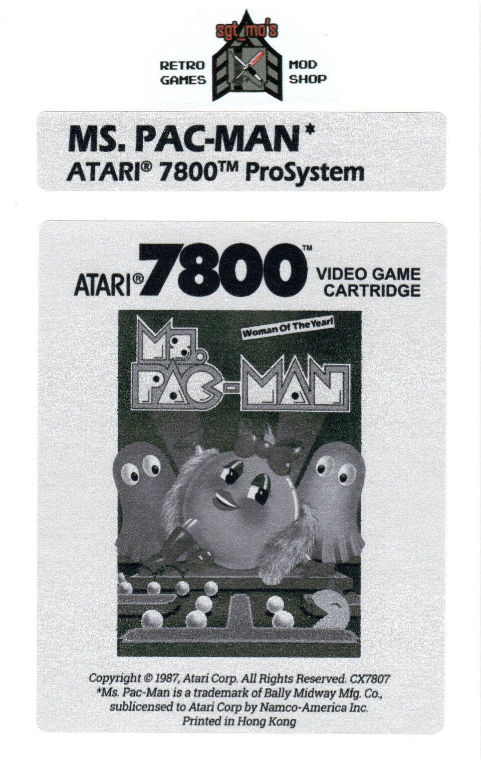 Atari 7800 Replacement Label - Ms. Pac-Man [Retail]