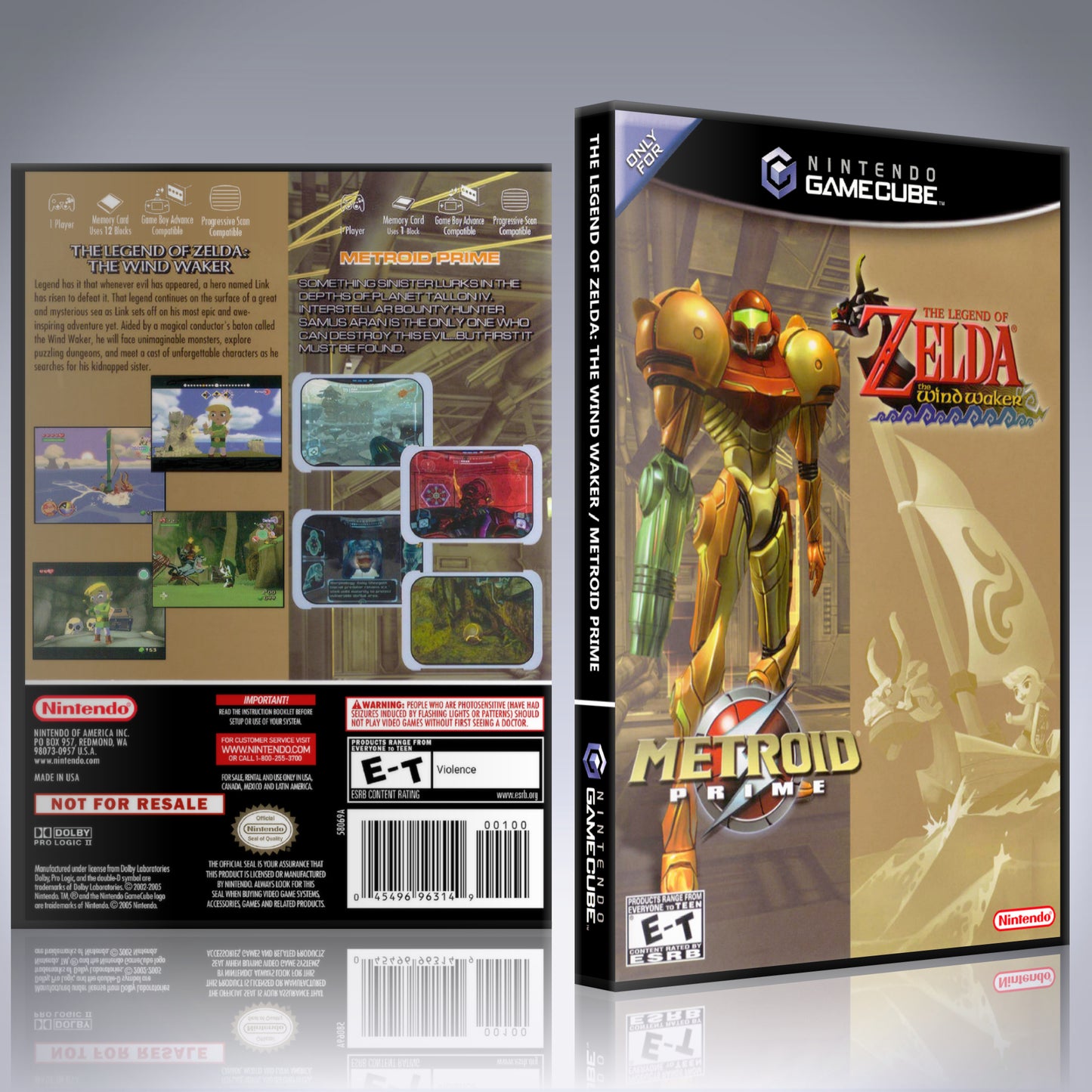 GameCube Replacement Case - NO GAME - Legend of Zelda & Metroid Prime