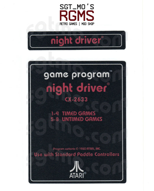 Atari 2600 Replacement Text Style Label - Night Driver