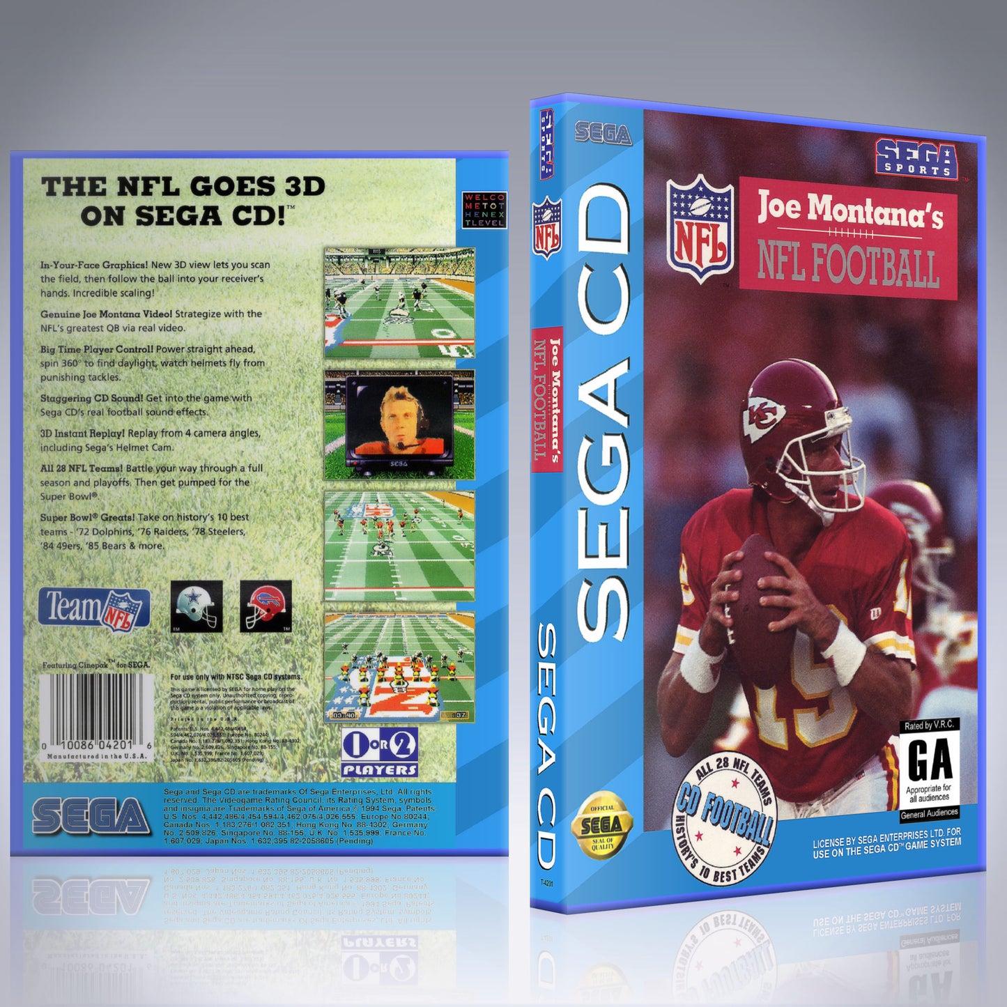 Sega CD Custom Case - NO GAME - Joe Montana's Football