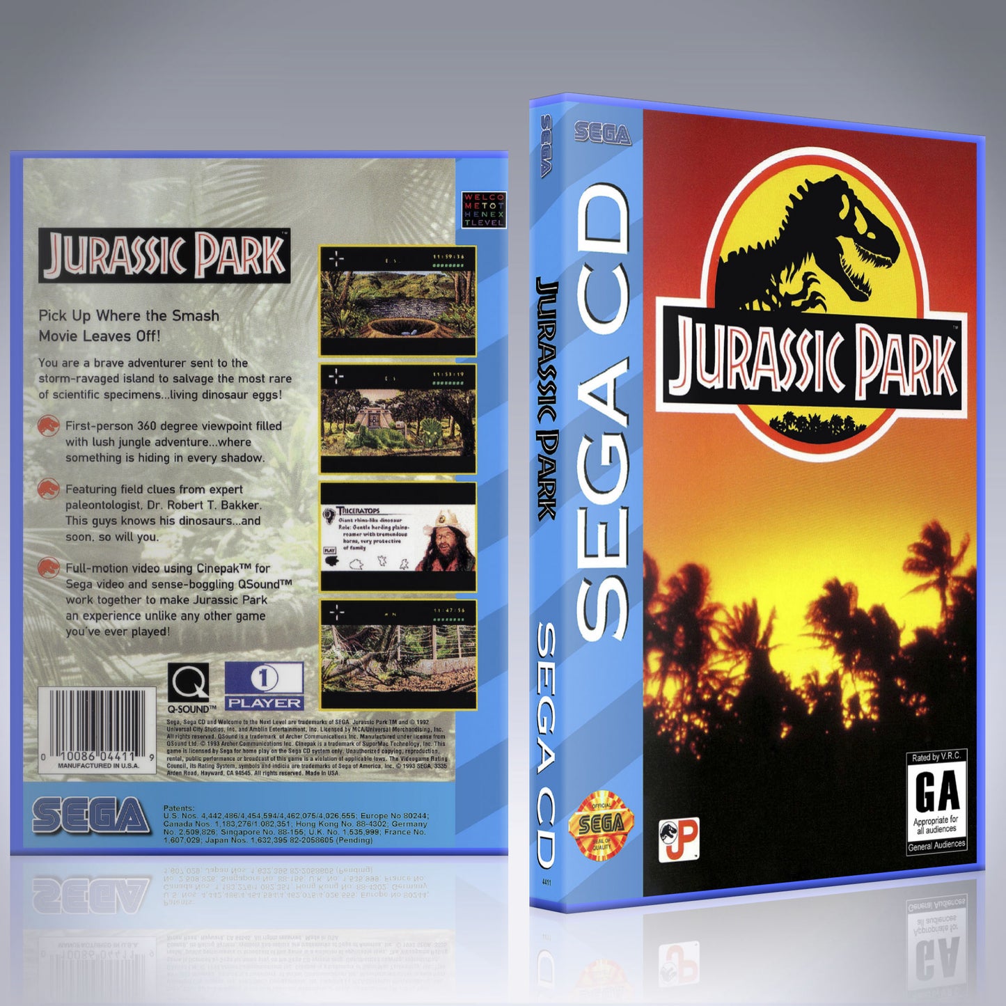 Sega CD Custom Case - NO GAME - Jurassic Park