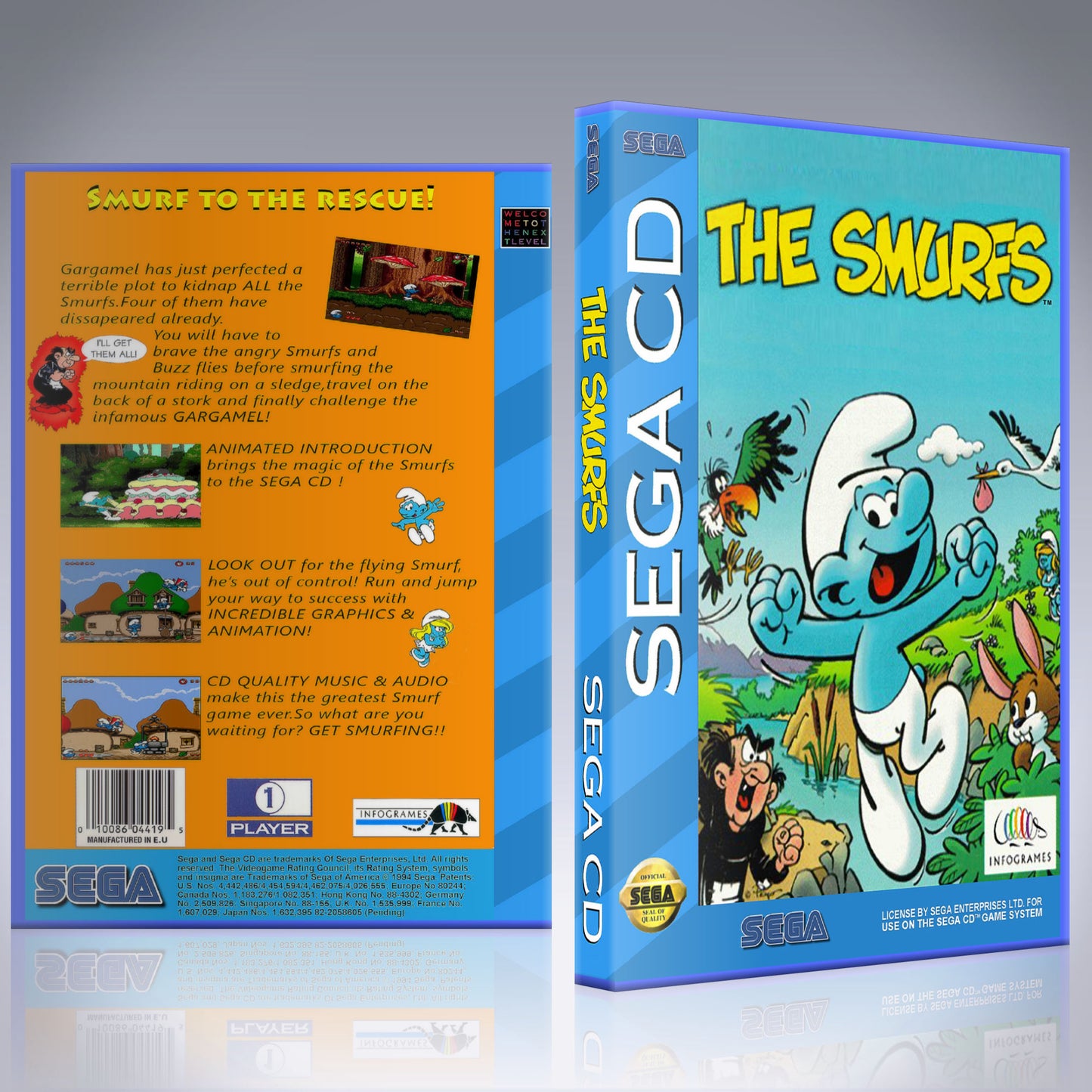 Sega CD Custom Case - NO GAME - The Smurfs