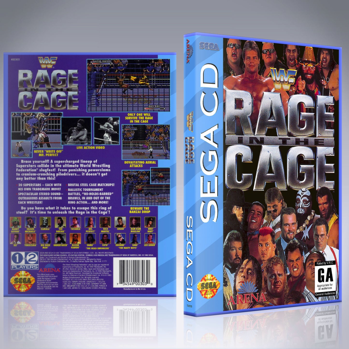 Sega CD Custom Case - NO GAME - WWF - Rage in the Cage